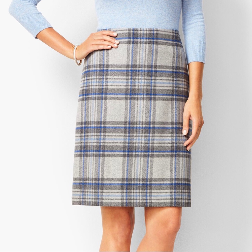 New TALBOTS Twill Wool Pencil Skirt Brushed Plaid sz 6P
